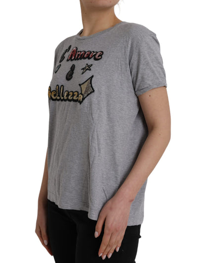 Dolce & Gabbana Gray Cotton L'Amore E'Bellezza Top T-shirt by Dolce & Gabbana