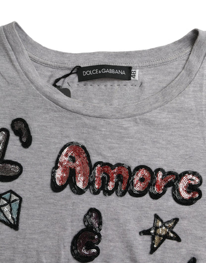 Dolce & Gabbana Gray Cotton L'Amore E'Bellezza Top T-shirt by Dolce & Gabbana