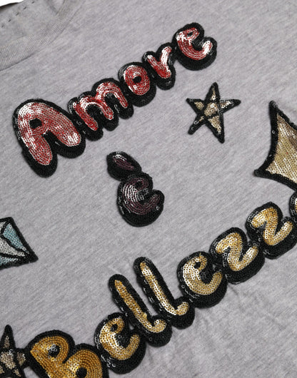 Dolce & Gabbana Gray Cotton L'Amore E'Bellezza Top T-shirt by Dolce & Gabbana
