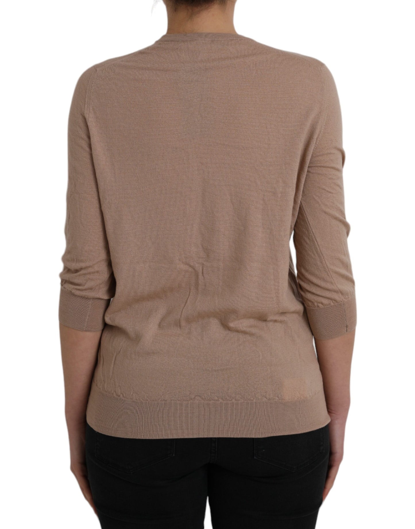 Dolce & Gabbana Brown Wool Black Lace 3/4 Sleeve Blouse Top by Dolce & Gabbana