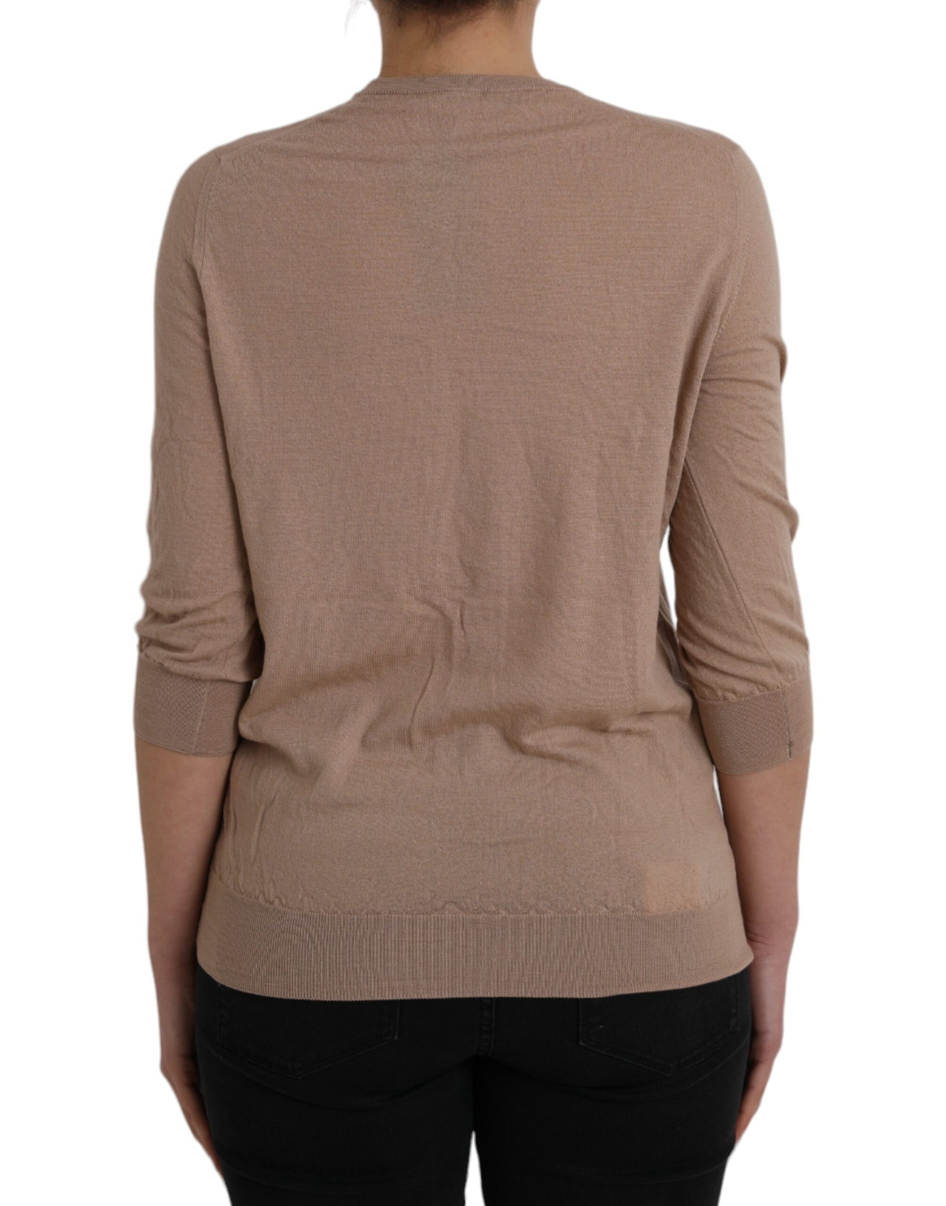 Dolce & Gabbana Brown Wool Black Lace 3/4 Sleeve Blouse Top by Dolce & Gabbana
