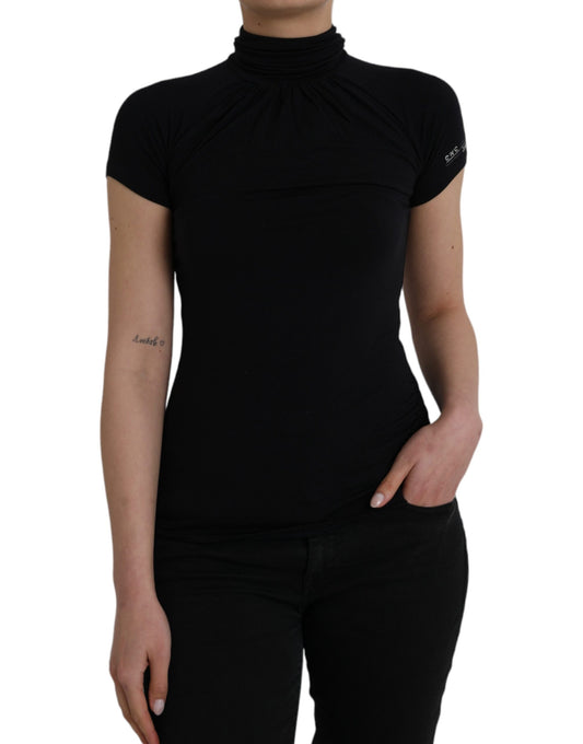 Costume National Black Turtleneck Viscose Short Sleeve Top by Costume National