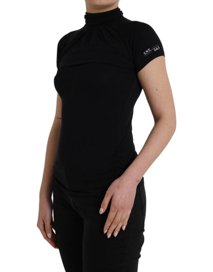 Costume National Black Turtleneck Viscose Short Sleeve Top by Costume National