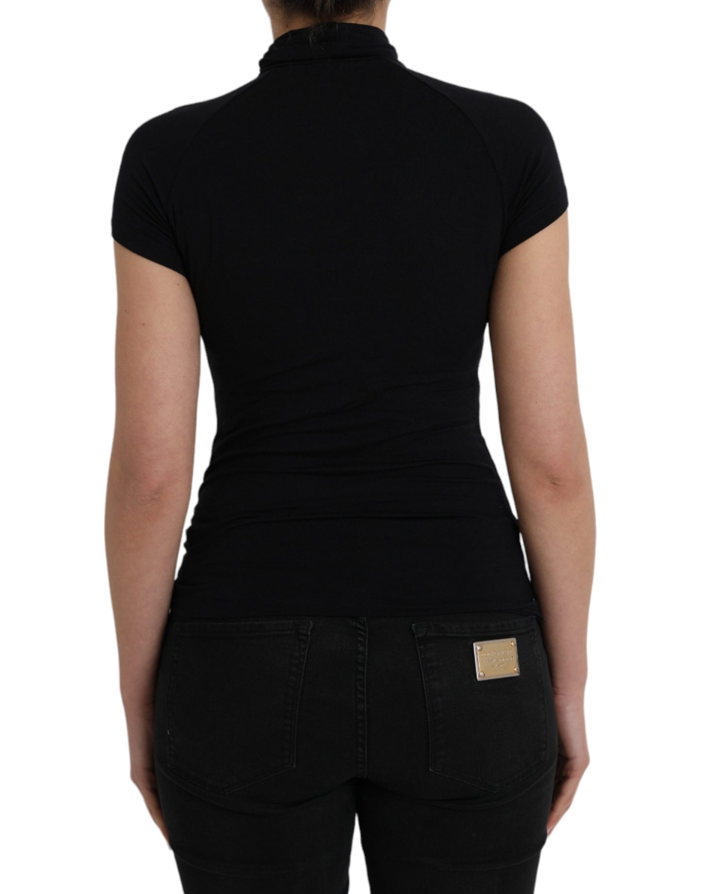 Costume National Black Turtleneck Viscose Short Sleeve Top by Costume National