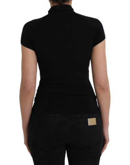 Costume National Black Turtleneck Viscose Short Sleeve Top by Costume National