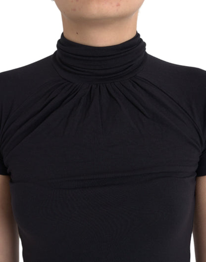 Costume National Black Turtleneck Viscose Short Sleeve Top by Costume National