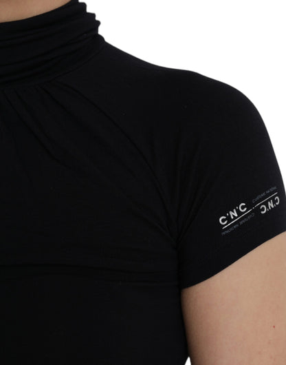 Costume National Black Turtleneck Viscose Short Sleeve Top by Costume National