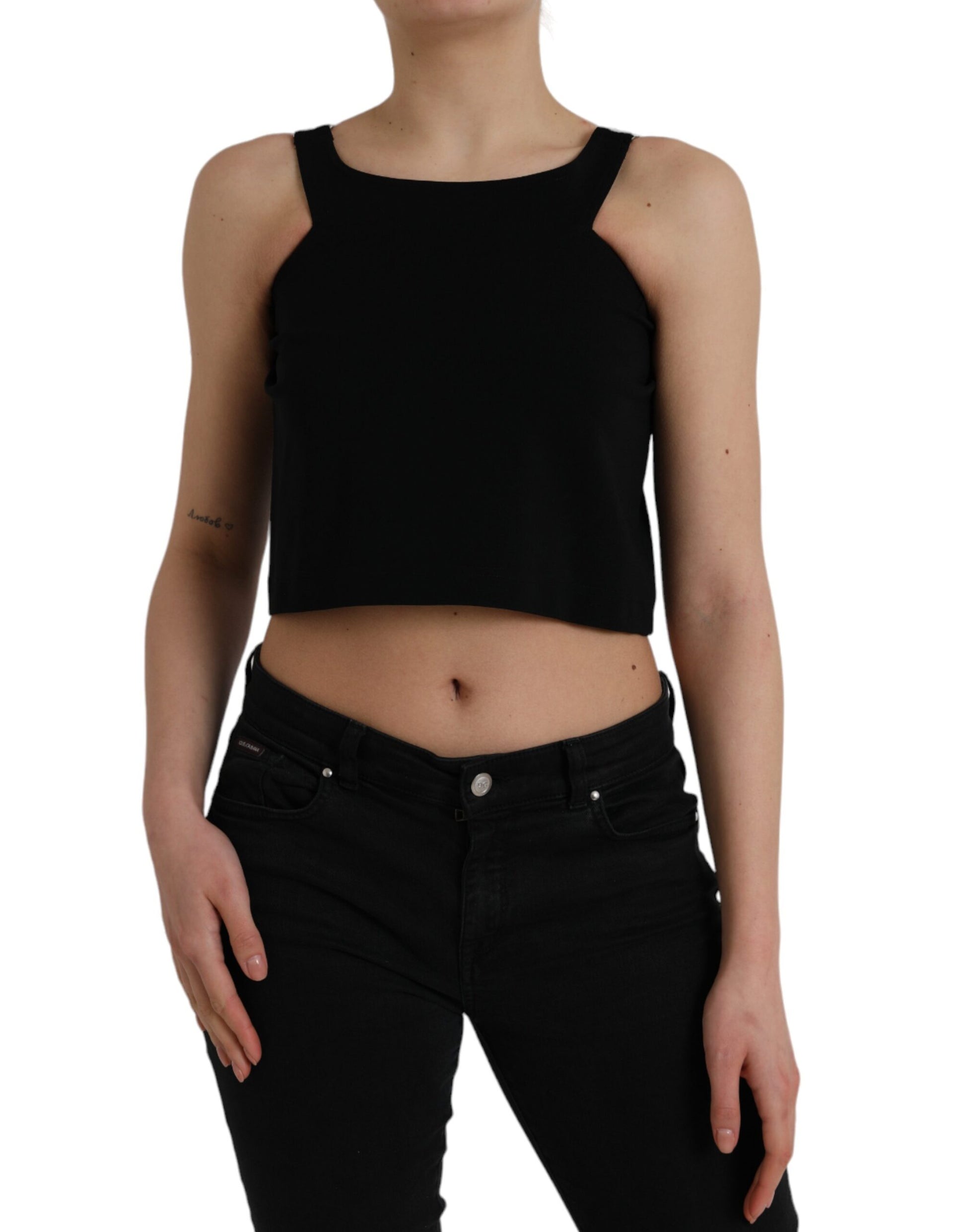 Dolce & Gabbana Black Sleeveless Round Neck Cropped Tank Top by Dolce & Gabbana