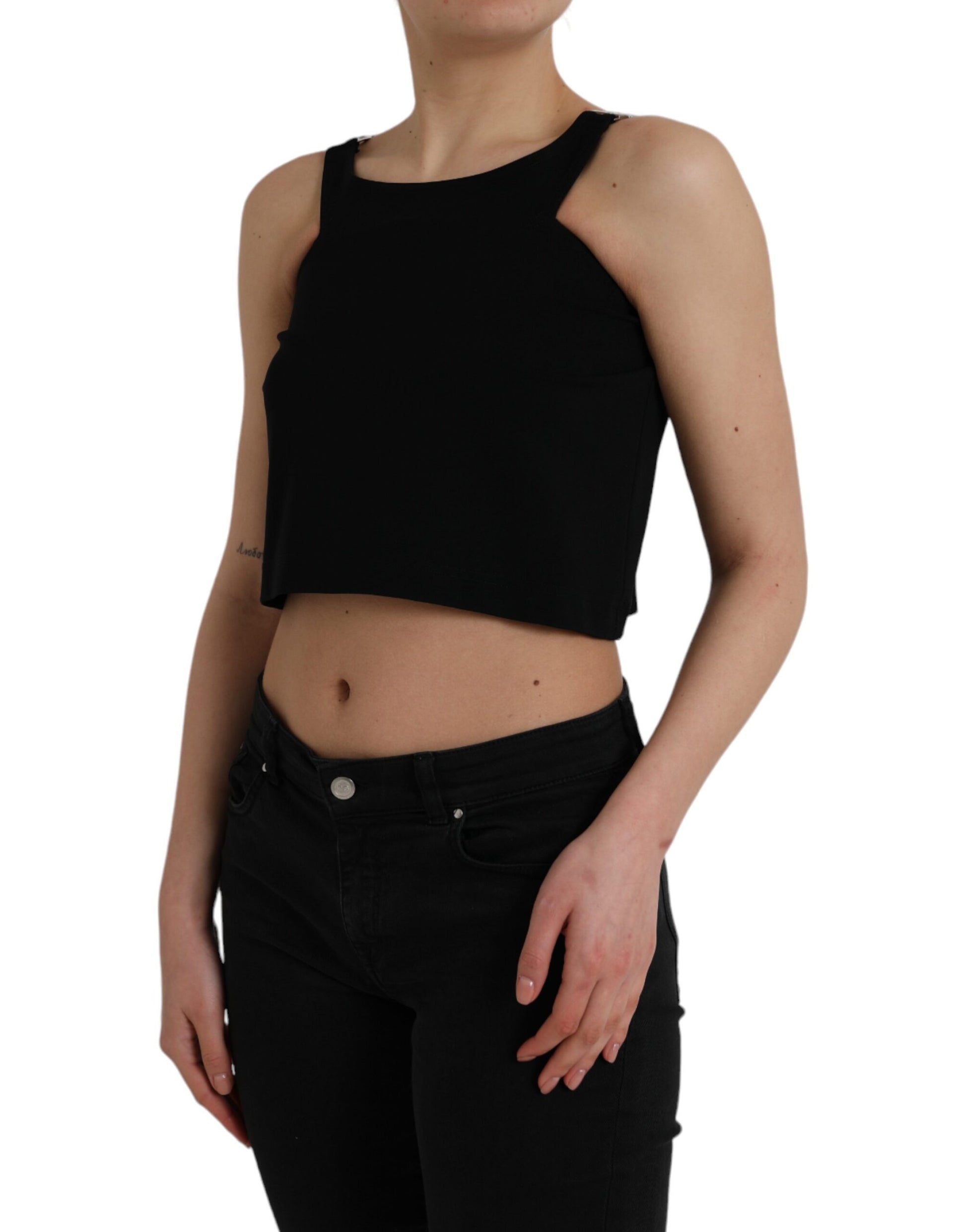 Dolce & Gabbana Black Sleeveless Round Neck Cropped Tank Top by Dolce & Gabbana