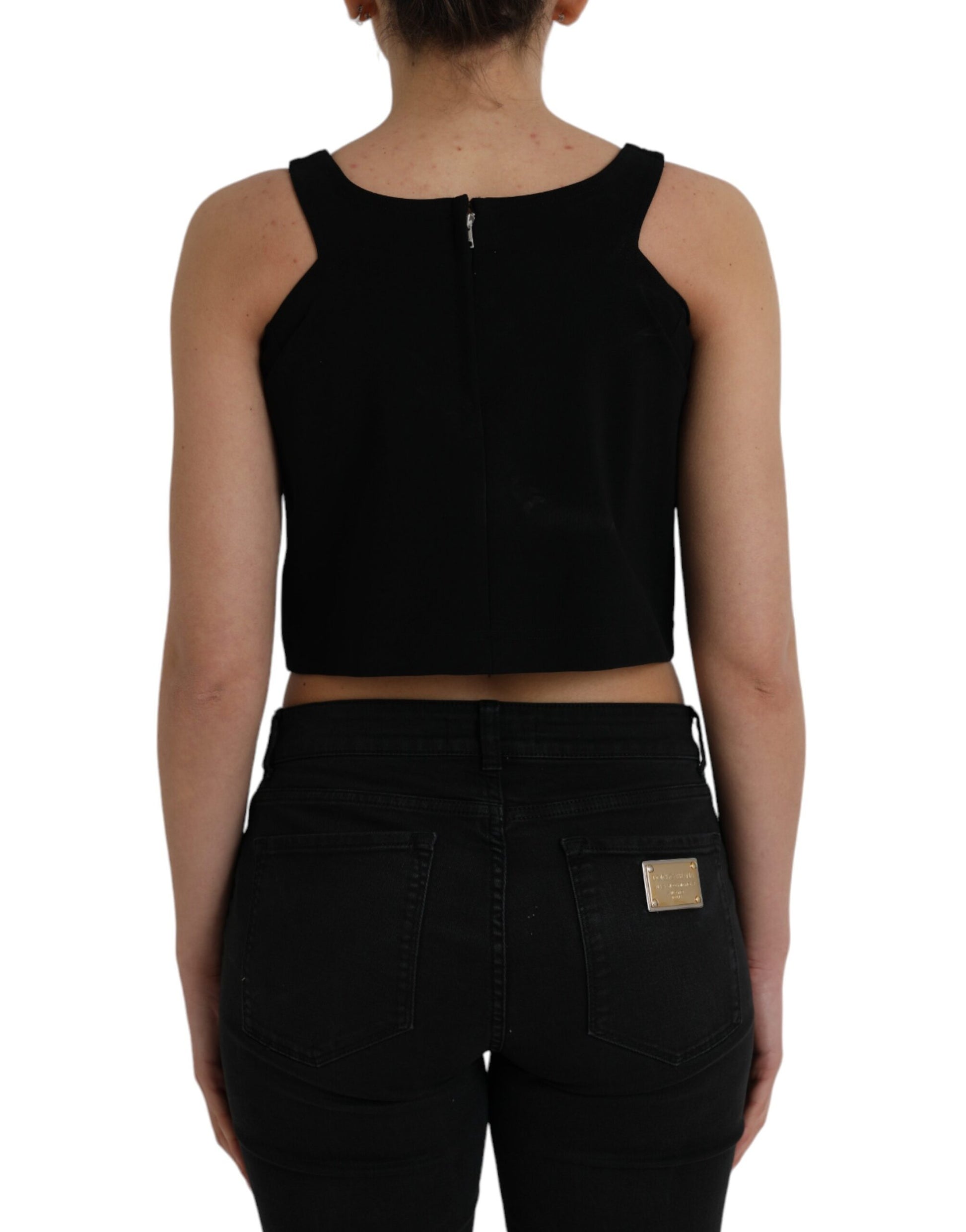 Dolce & Gabbana Black Sleeveless Round Neck Cropped Tank Top by Dolce & Gabbana