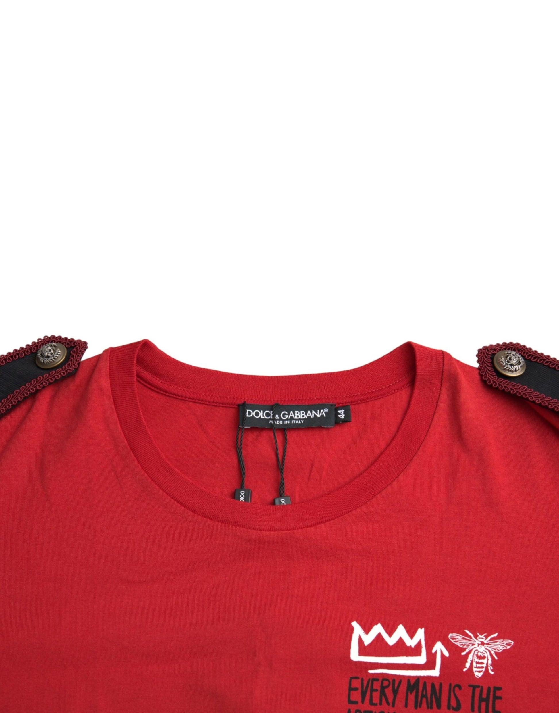 Dolce & Gabbana Red Cotton Graphic Print Crew Neck T-shirt by Dolce & Gabbana