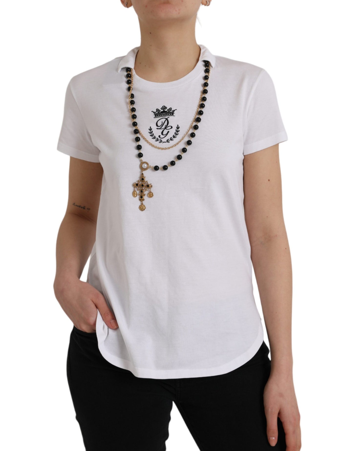Dolce & Gabbana White Cotton Necklace Short Sleeves T-shirt by Dolce & Gabbana