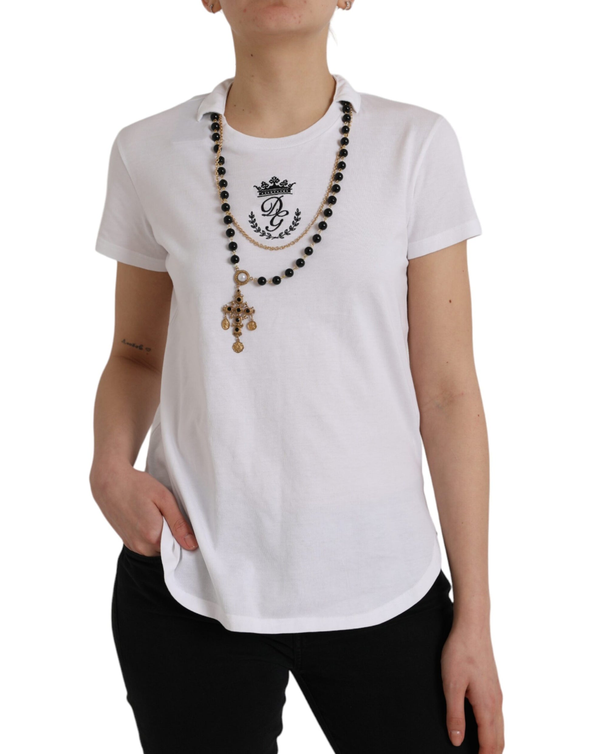 Dolce & Gabbana White Cotton Necklace Short Sleeves T-shirt by Dolce & Gabbana