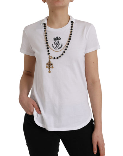 Dolce & Gabbana White Cotton Necklace Short Sleeves T-shirt by Dolce & Gabbana