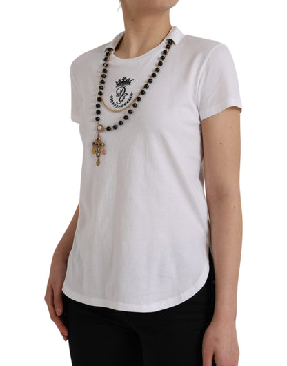 Dolce & Gabbana White Cotton Necklace Short Sleeves T-shirt by Dolce & Gabbana