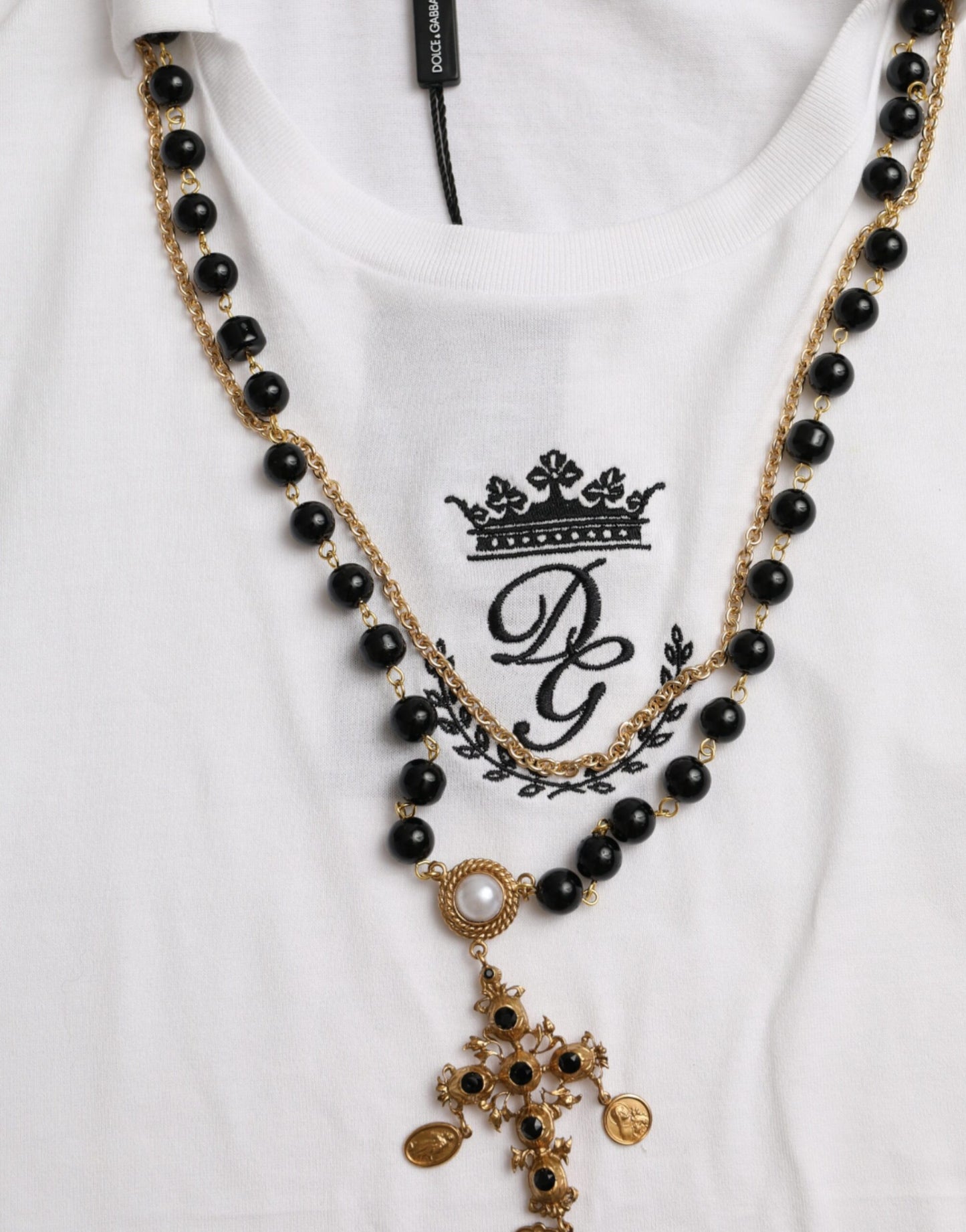 Dolce & Gabbana White Cotton Necklace Short Sleeves T-shirt by Dolce & Gabbana