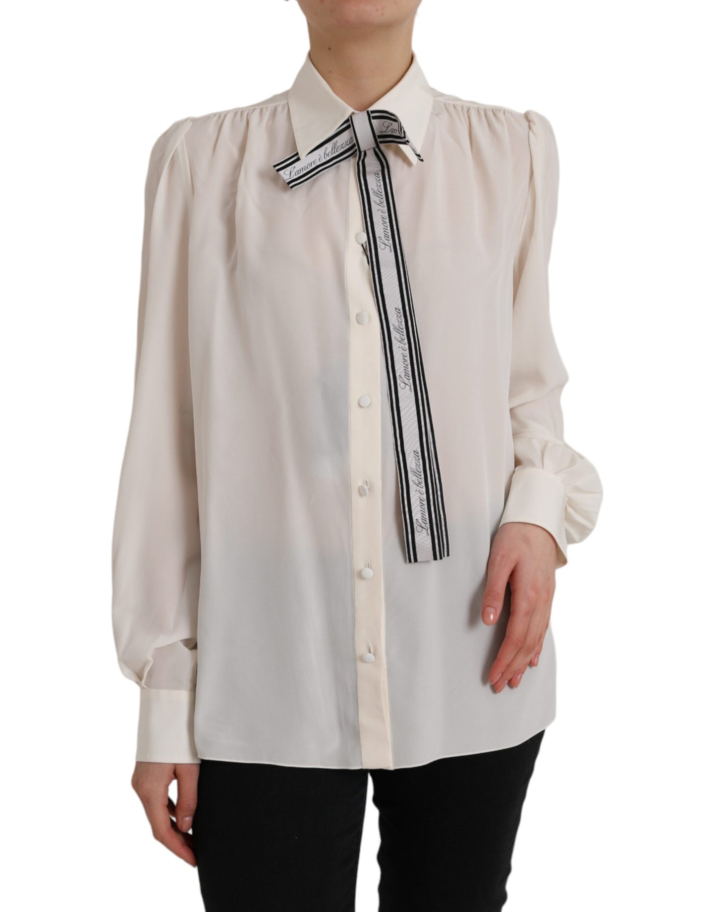 Dolce & Gabbana Off White Long Sleeve Button Down Blouse Top by Dolce & Gabbana