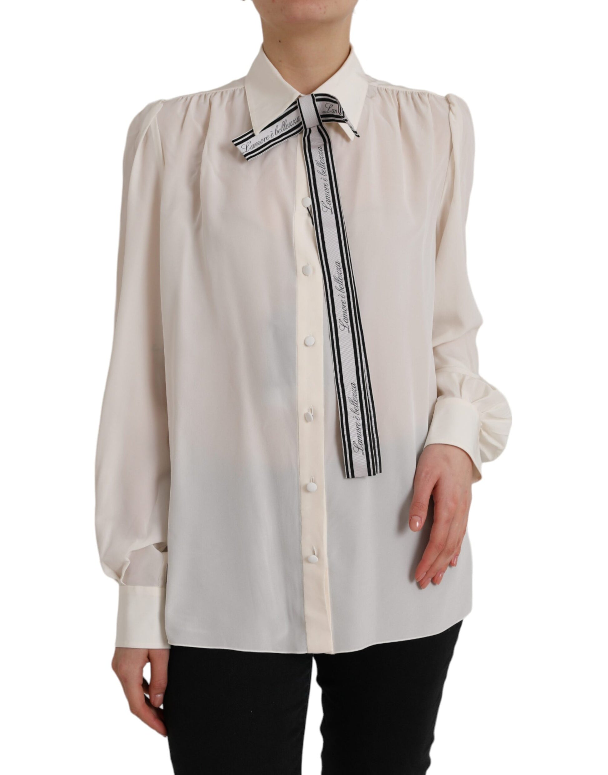 Dolce & Gabbana Off White Long Sleeve Button Down Blouse Top by Dolce & Gabbana