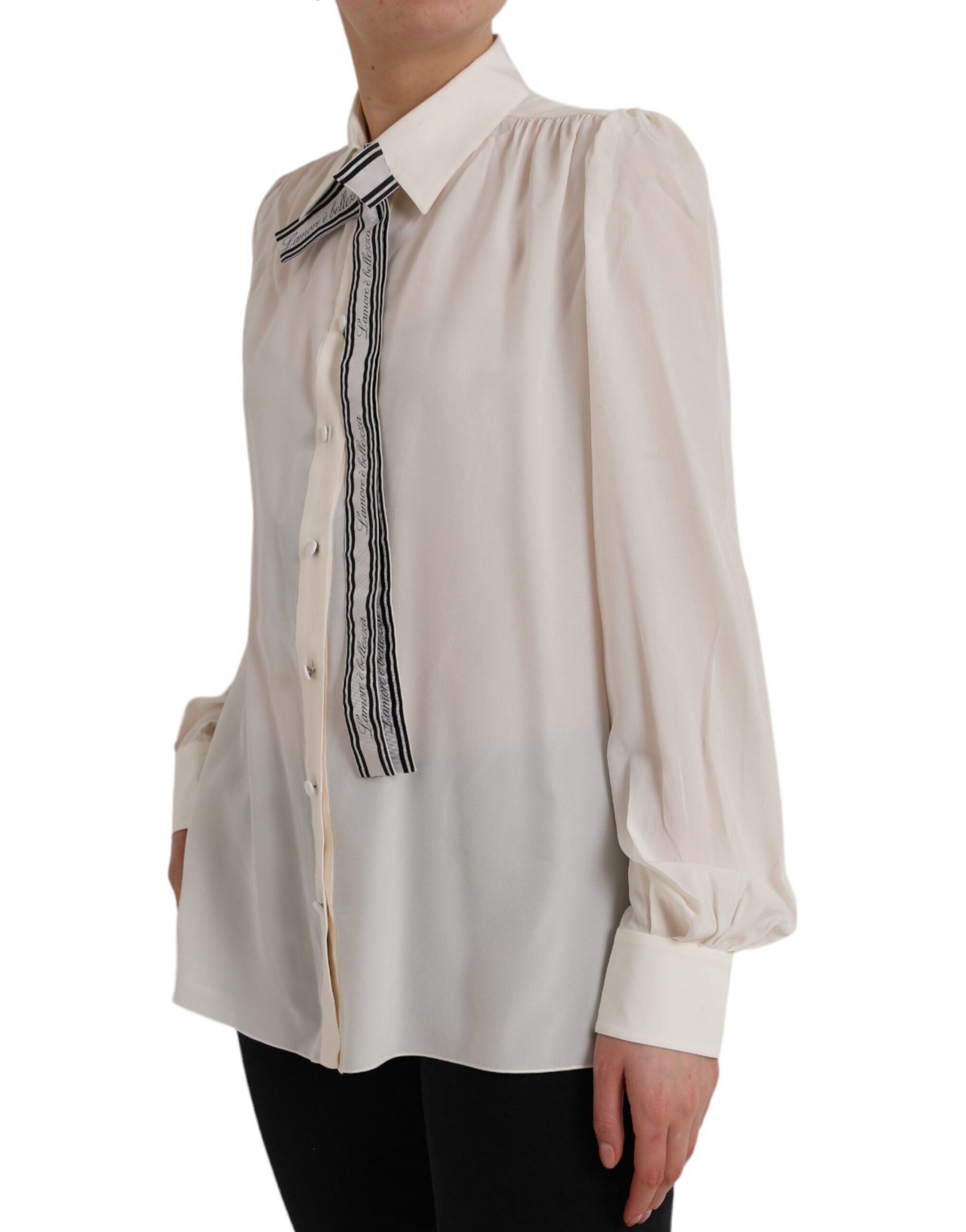 Dolce & Gabbana Off White Long Sleeve Button Down Blouse Top by Dolce & Gabbana