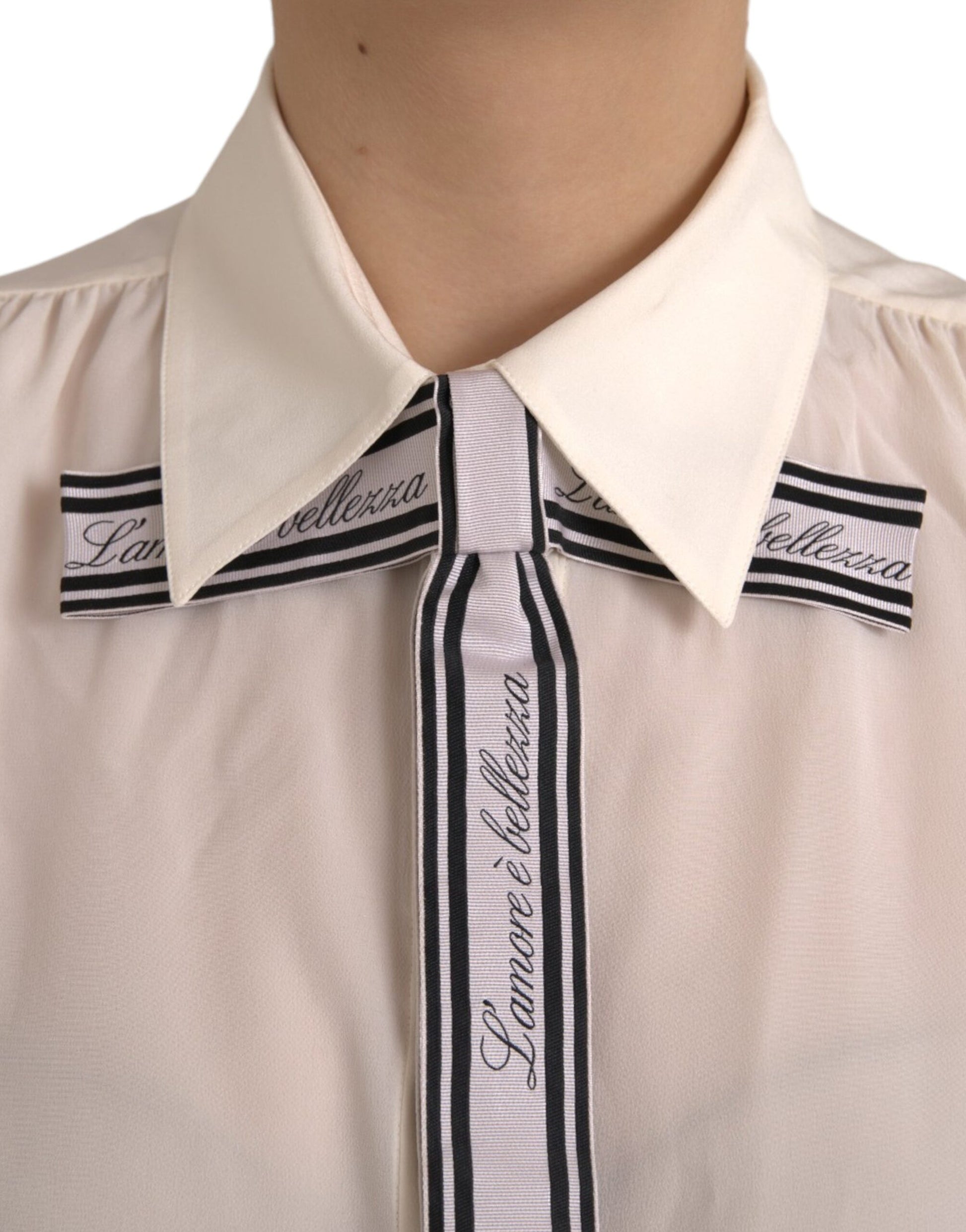 Dolce & Gabbana Off White Long Sleeve Button Down Blouse Top by Dolce & Gabbana