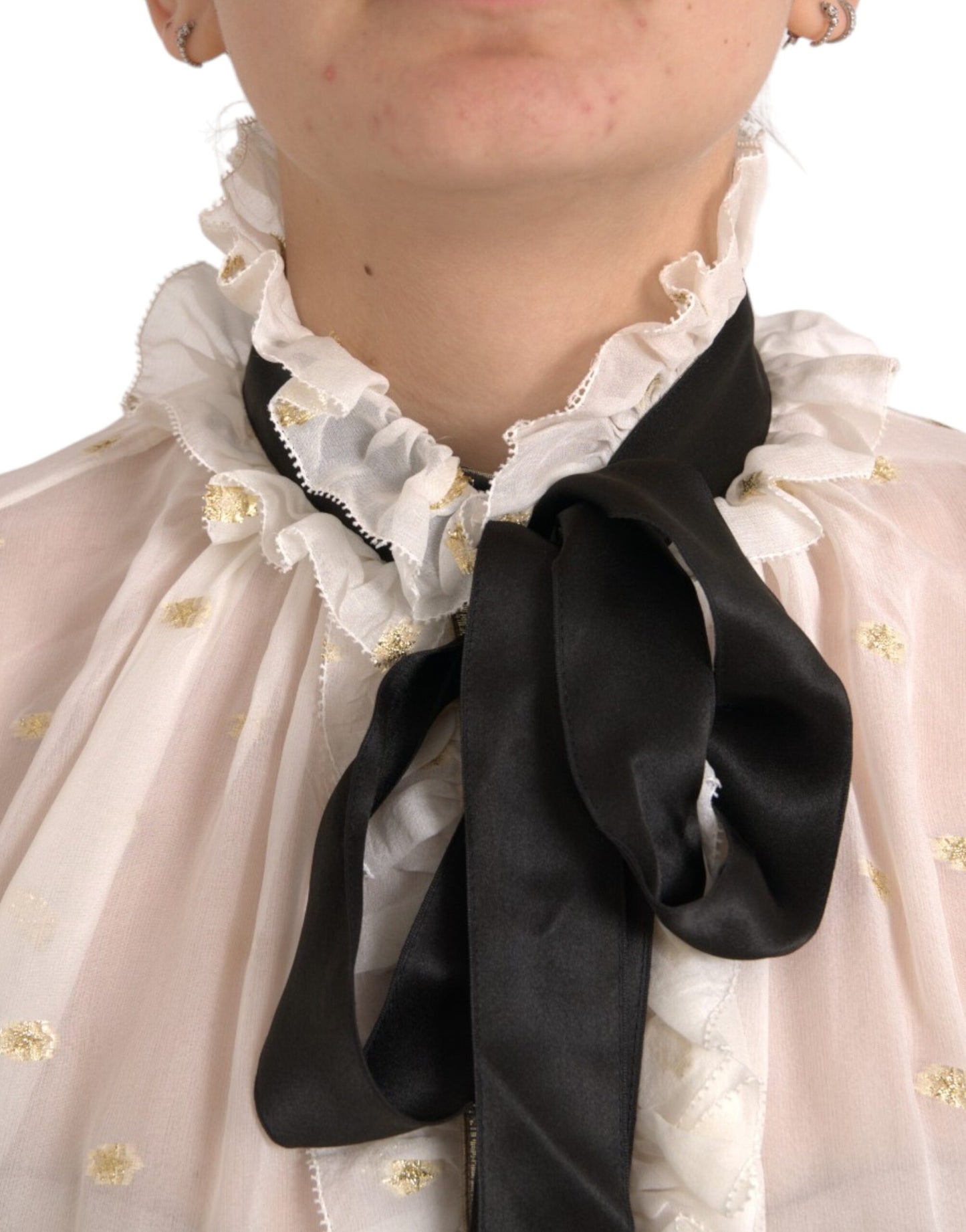 Dolce & Gabbana Off White Silk Blend Ascot Collar Blouse Top by Dolce & Gabbana
