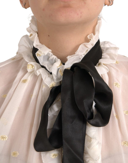Dolce & Gabbana Off White Silk Blend Ascot Collar Blouse Top by Dolce & Gabbana