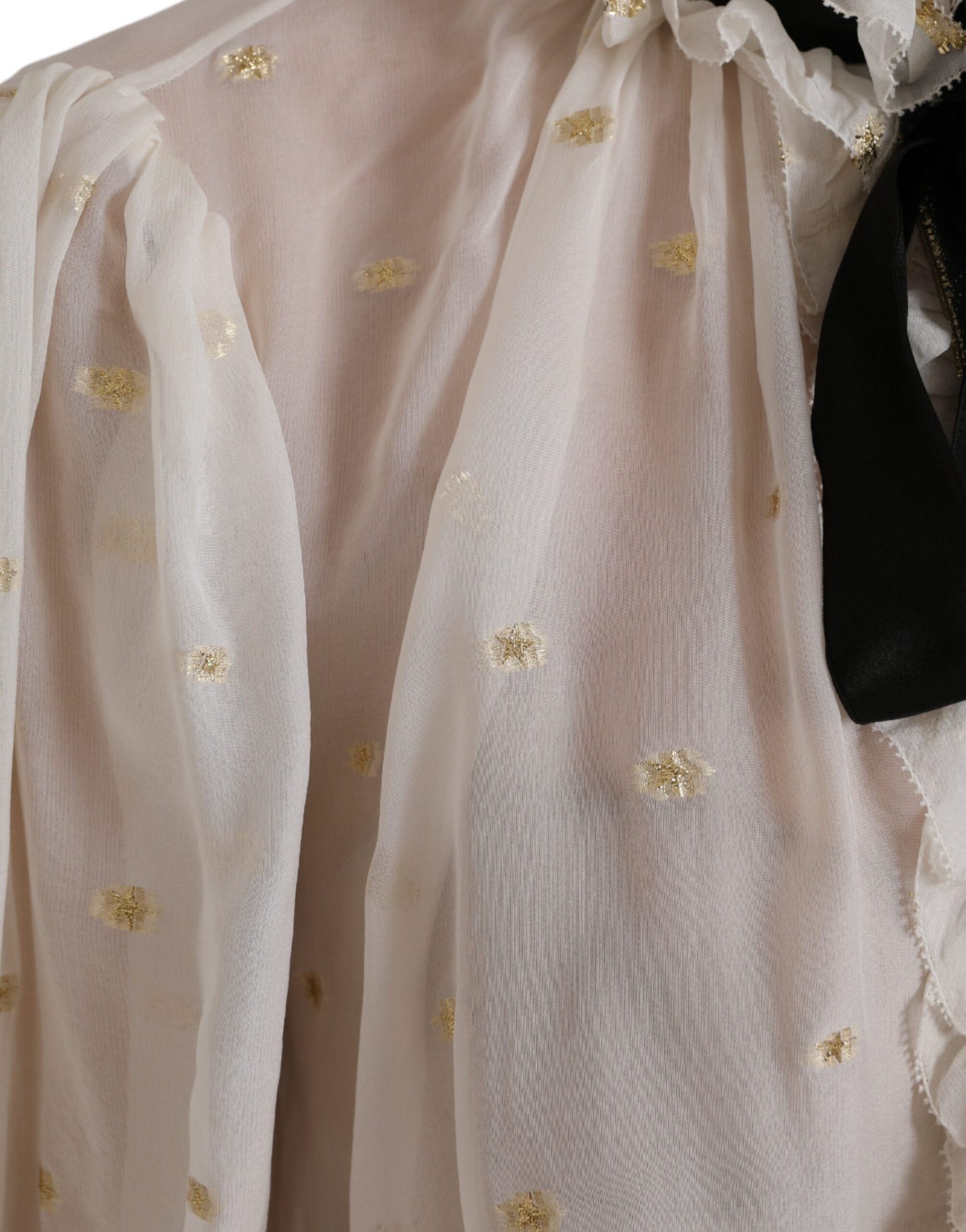 Dolce & Gabbana Off White Silk Blend Ascot Collar Blouse Top by Dolce & Gabbana