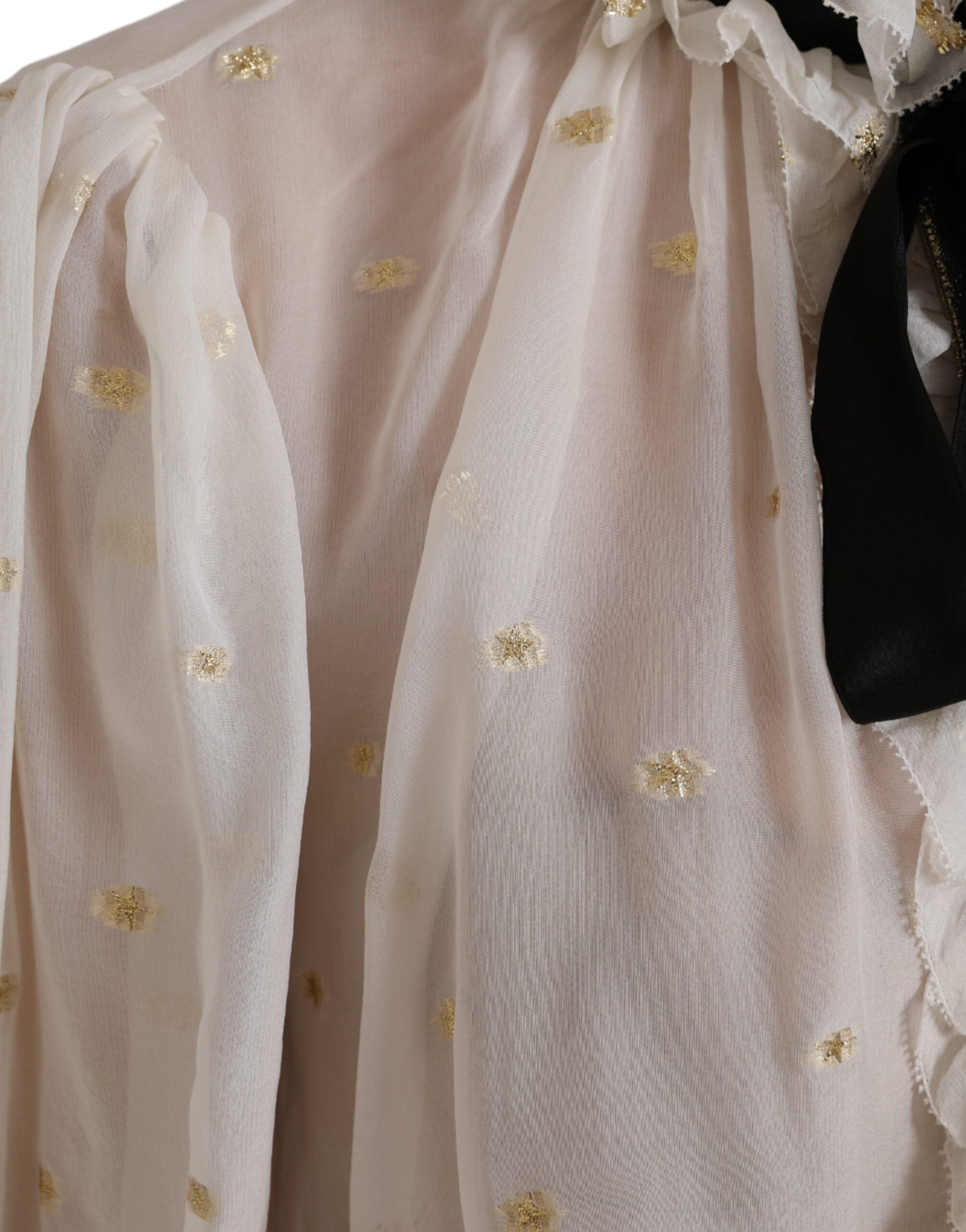 Dolce & Gabbana Off White Silk Blend Ascot Collar Blouse Top by Dolce & Gabbana