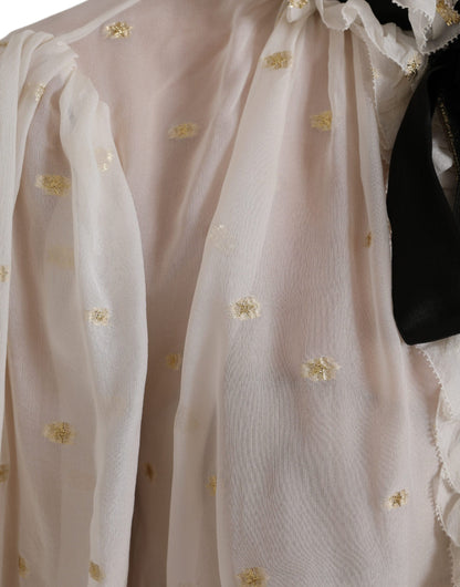 Dolce & Gabbana Off White Silk Blend Ascot Collar Blouse Top by Dolce & Gabbana