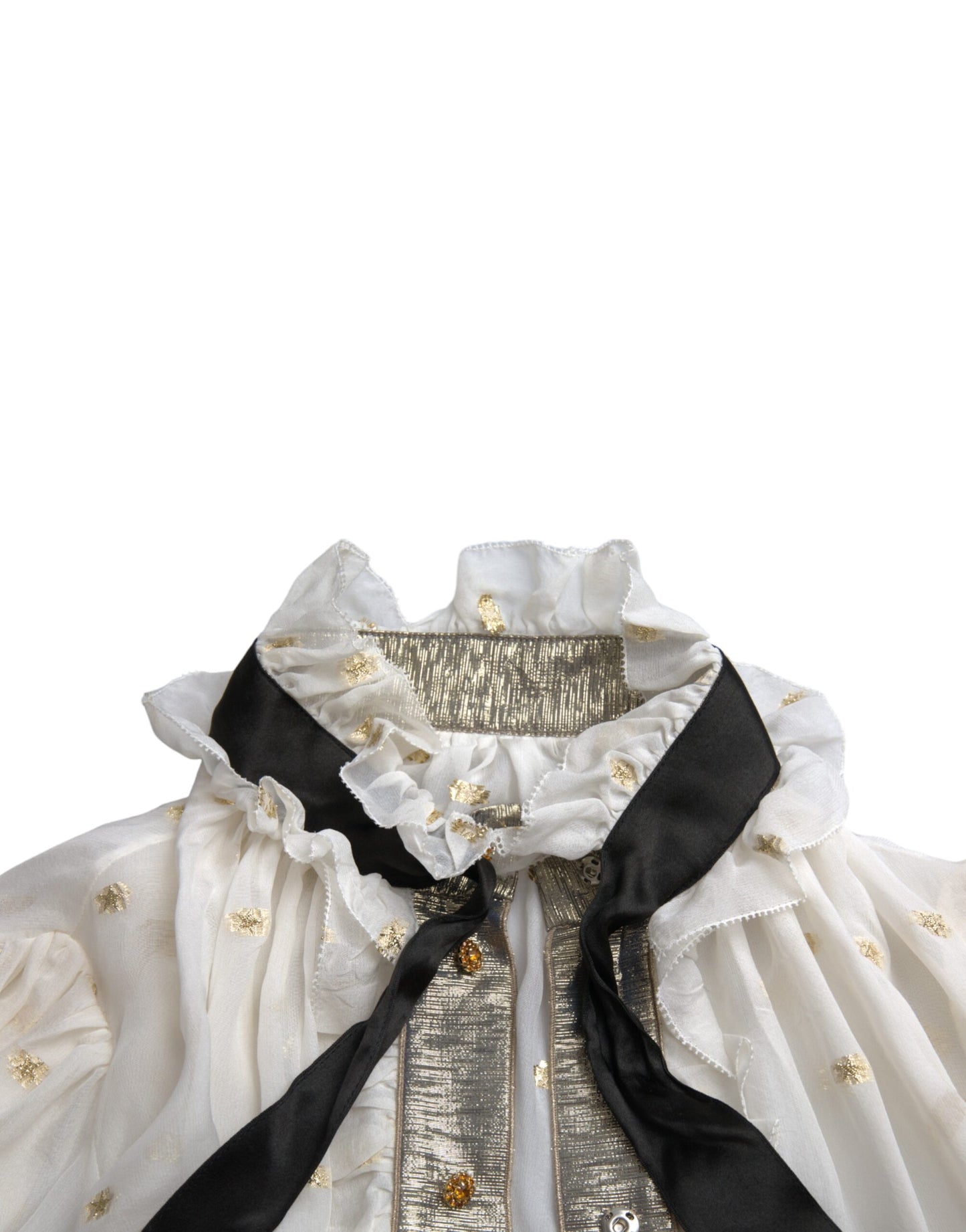 Dolce & Gabbana Off White Silk Blend Ascot Collar Blouse Top by Dolce & Gabbana