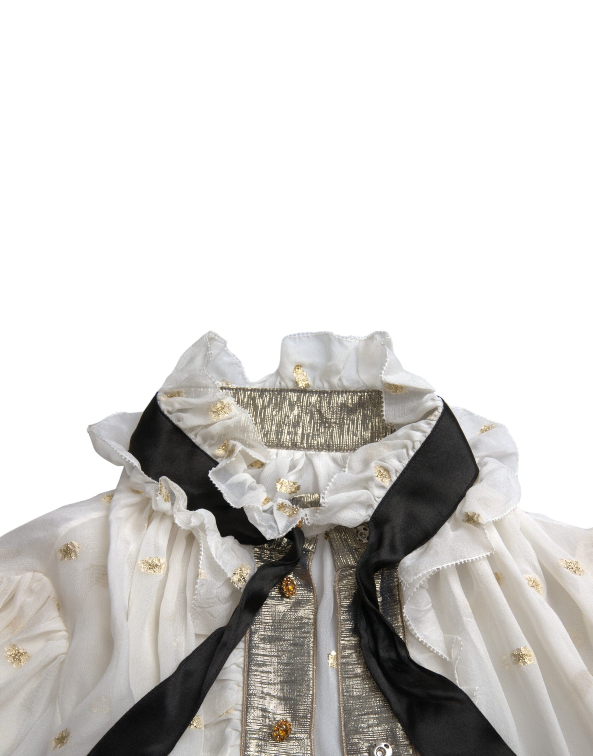 Dolce & Gabbana Off White Silk Blend Ascot Collar Blouse Top by Dolce & Gabbana