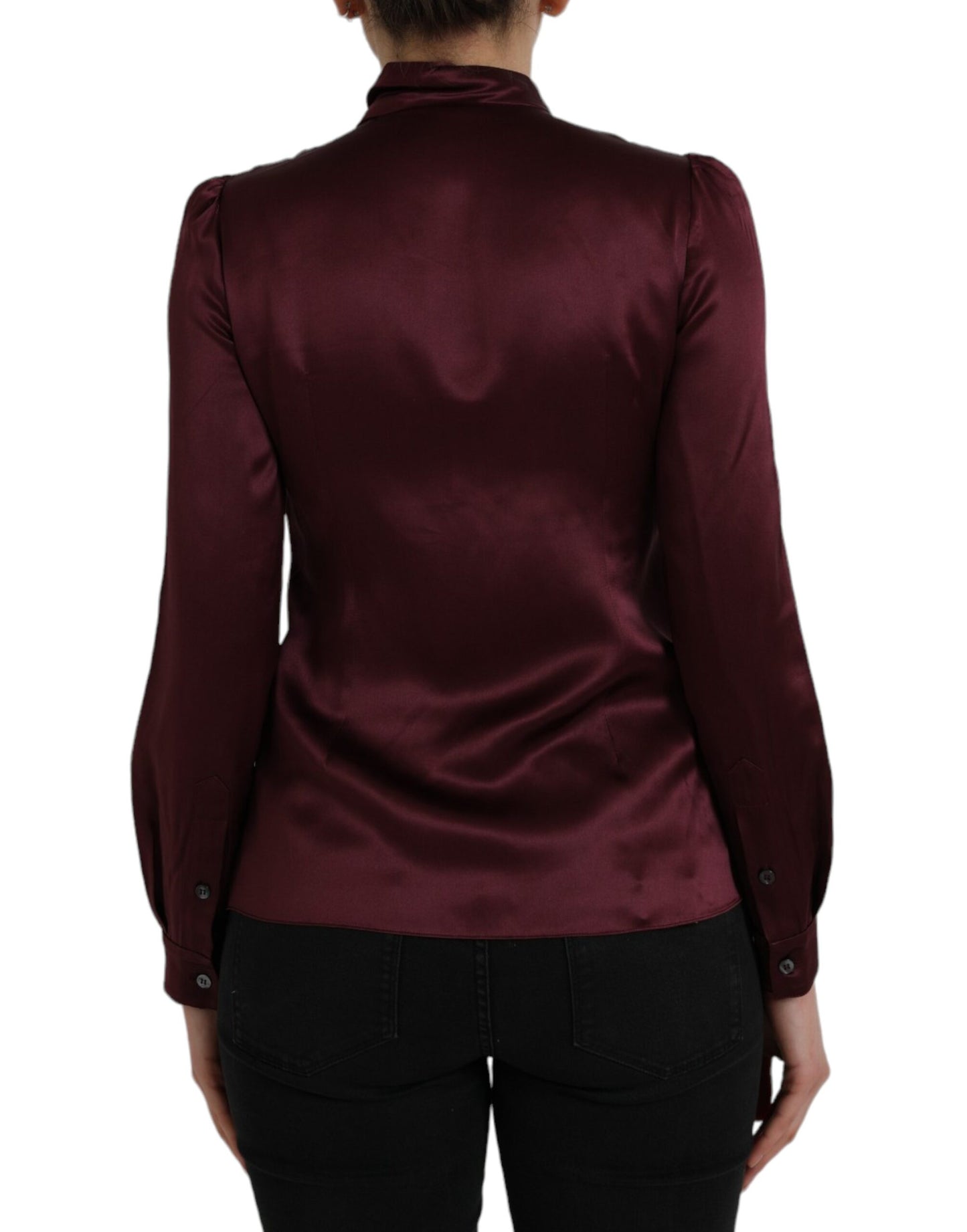 Dolce & Gabbana Maroon Ascot Collar Long Sleeve Top Blouse by Dolce & Gabbana