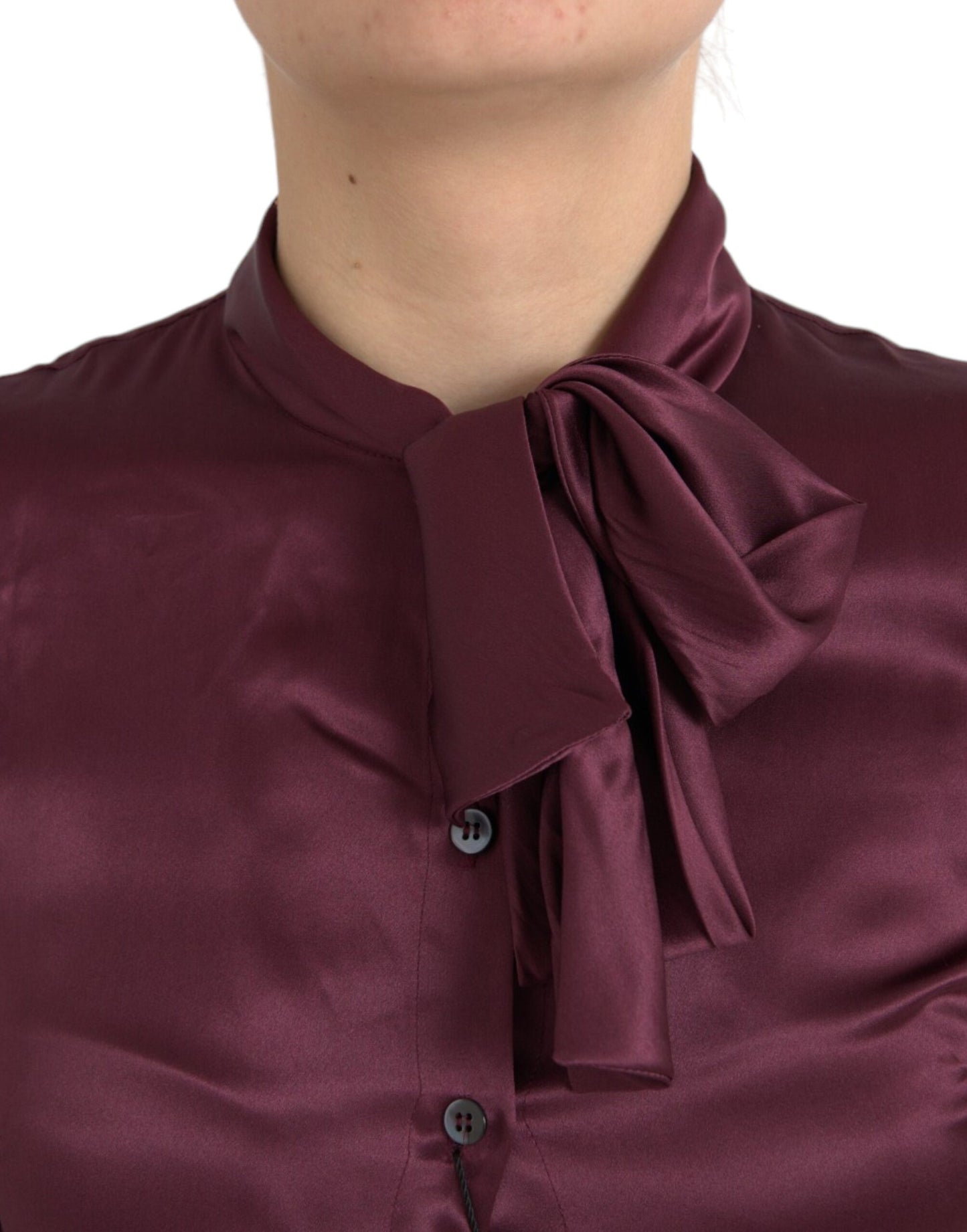 Dolce & Gabbana Maroon Ascot Collar Long Sleeve Top Blouse by Dolce & Gabbana