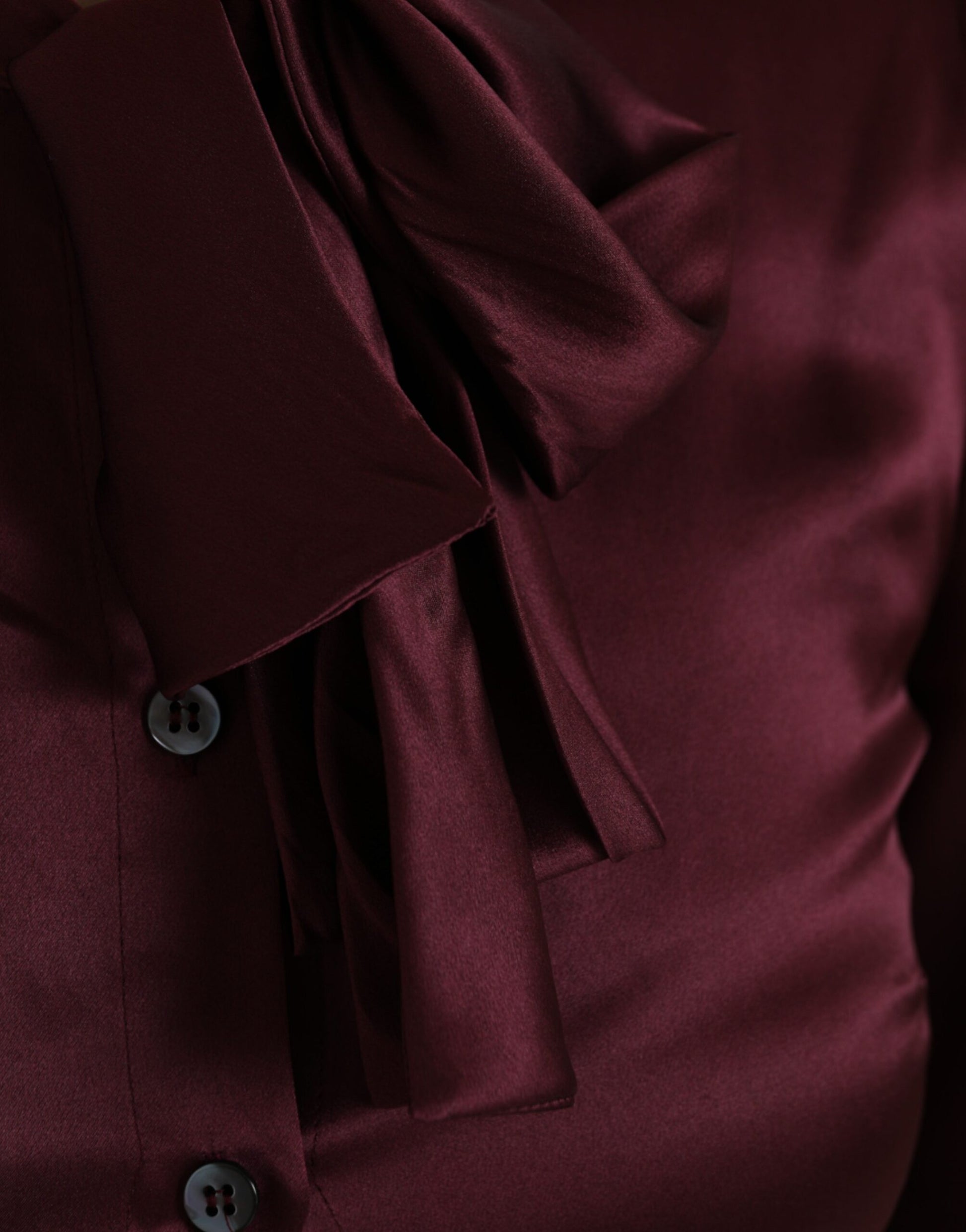 Dolce & Gabbana Maroon Ascot Collar Long Sleeve Top Blouse by Dolce & Gabbana