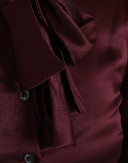 Dolce & Gabbana Maroon Ascot Collar Long Sleeve Top Blouse by Dolce & Gabbana