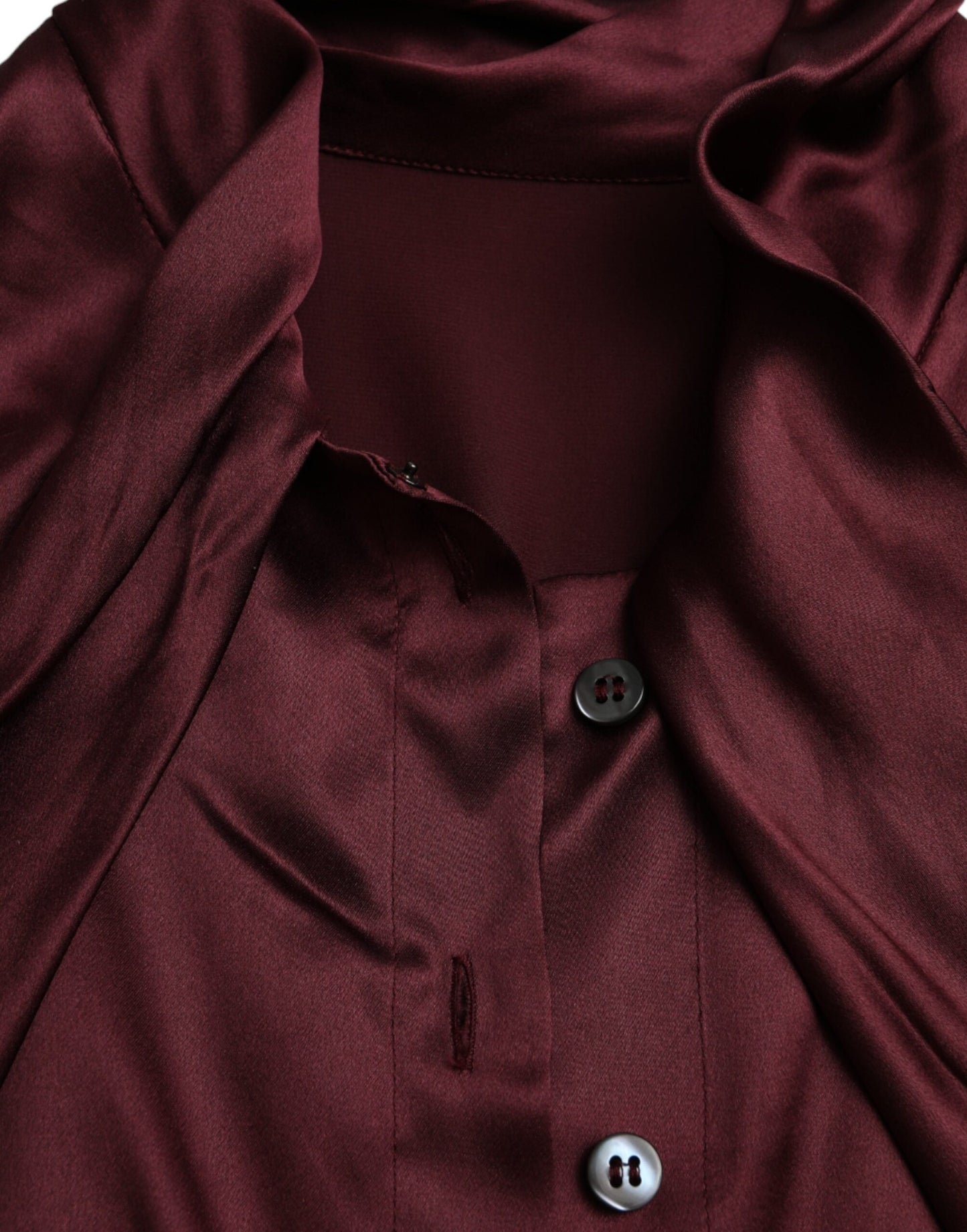 Dolce & Gabbana Maroon Ascot Collar Long Sleeve Top Blouse by Dolce & Gabbana
