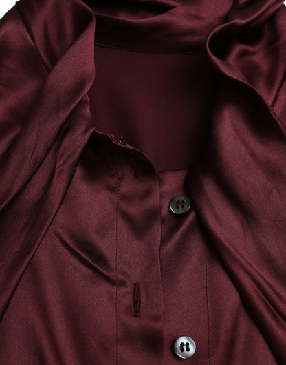 Dolce & Gabbana Maroon Ascot Collar Long Sleeve Top Blouse by Dolce & Gabbana
