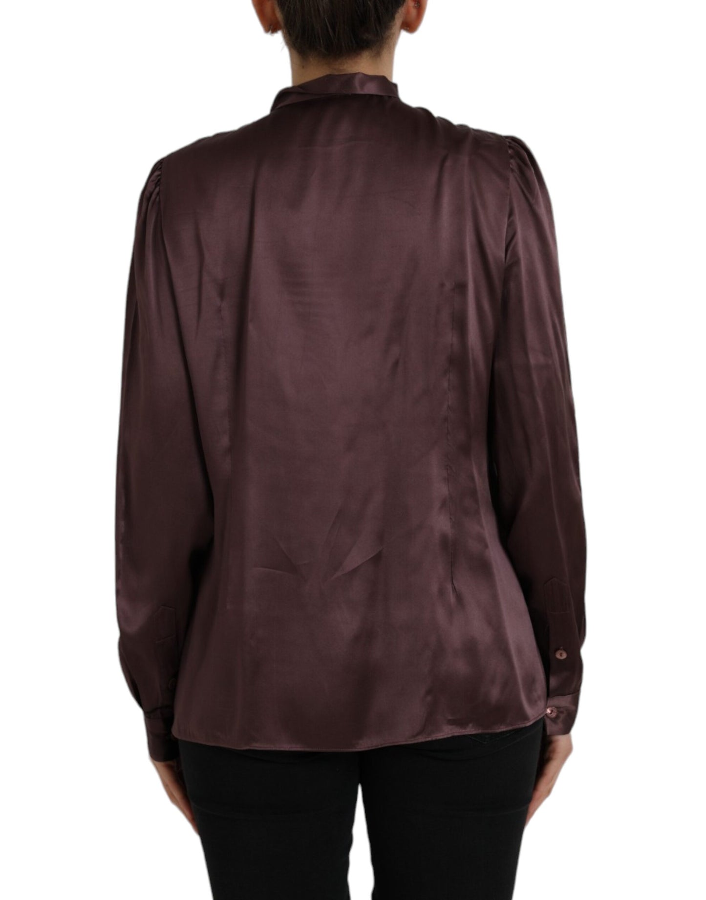 Dolce & Gabbana Brown Ascot Collar Long Sleeve Top Blouse by Dolce & Gabbana