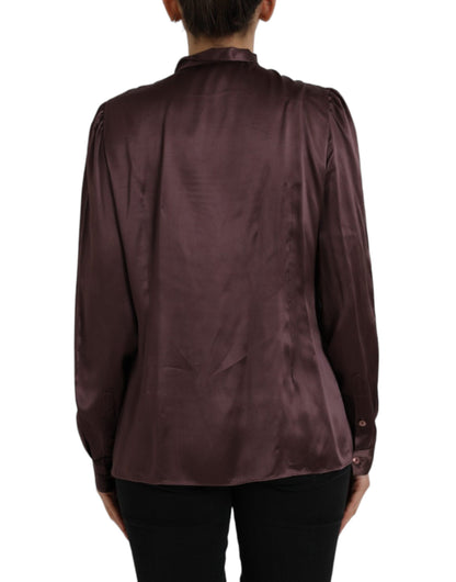 Dolce & Gabbana Brown Ascot Collar Long Sleeve Top Blouse by Dolce & Gabbana