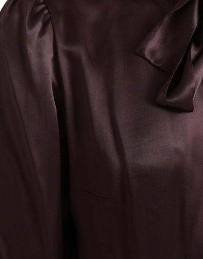 Dolce & Gabbana Brown Ascot Collar Long Sleeve Top Blouse by Dolce & Gabbana