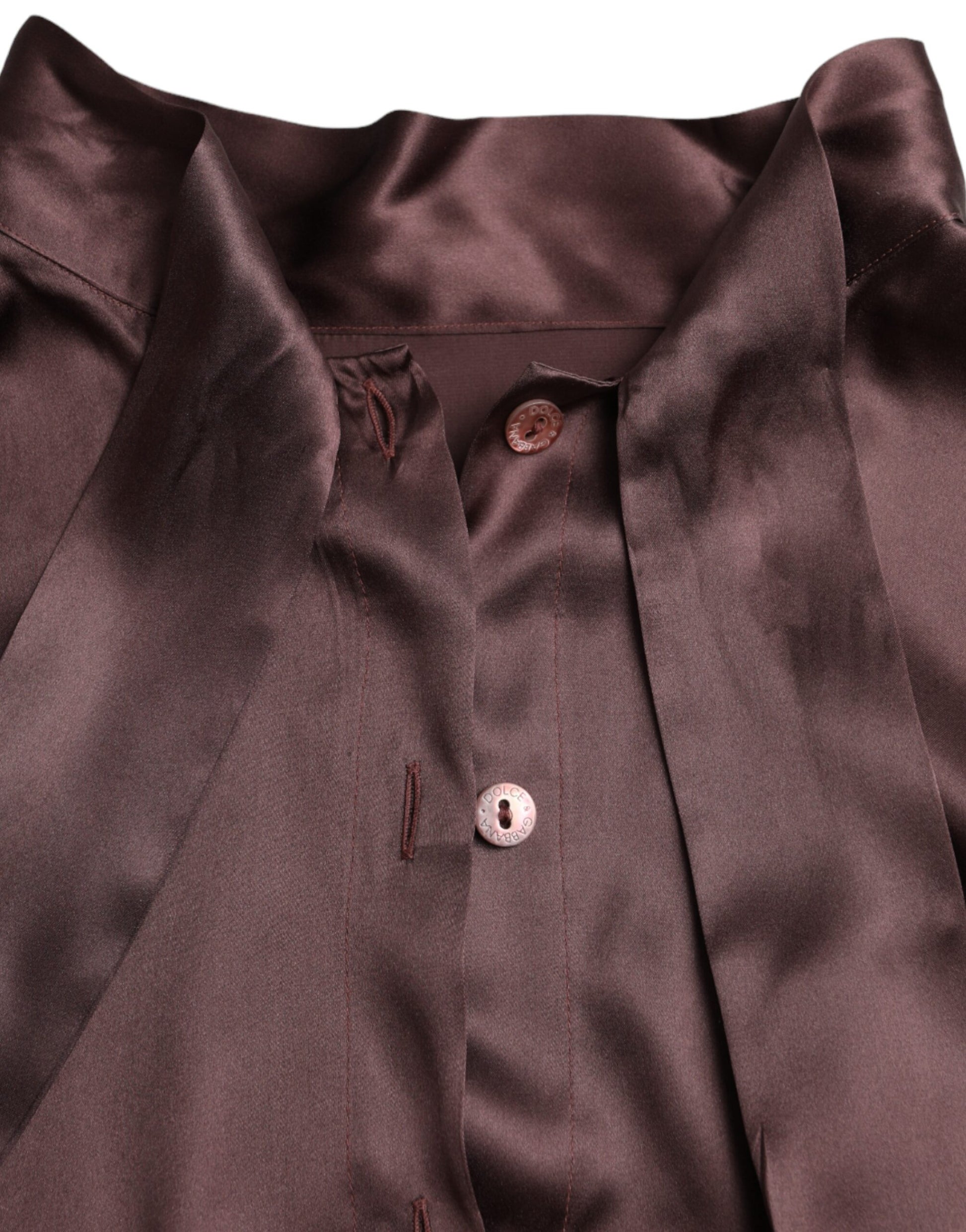 Dolce & Gabbana Brown Ascot Collar Long Sleeve Top Blouse by Dolce & Gabbana
