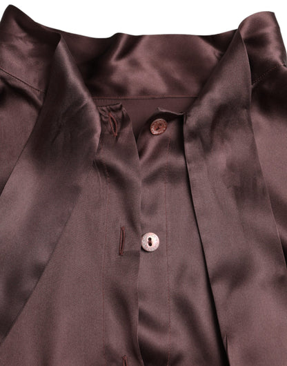 Dolce & Gabbana Brown Ascot Collar Long Sleeve Top Blouse by Dolce & Gabbana