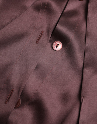Dolce & Gabbana Brown Ascot Collar Long Sleeve Top Blouse by Dolce & Gabbana