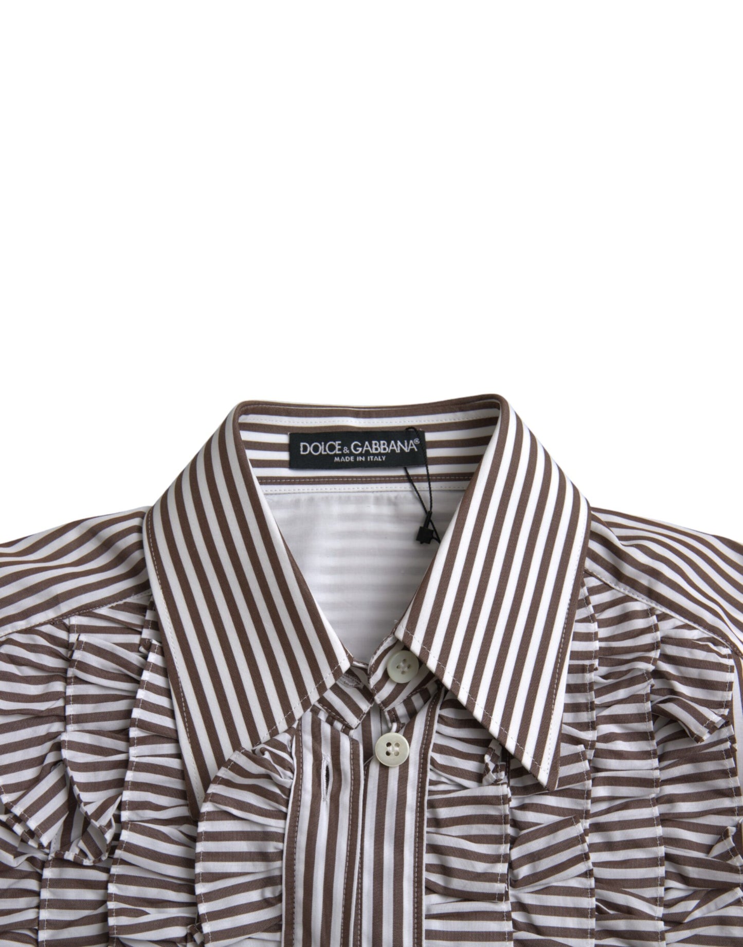 Dolce & Gabbana White Stripes Cotton Long Sleeves Ruffle Collar Top by Dolce & Gabbana