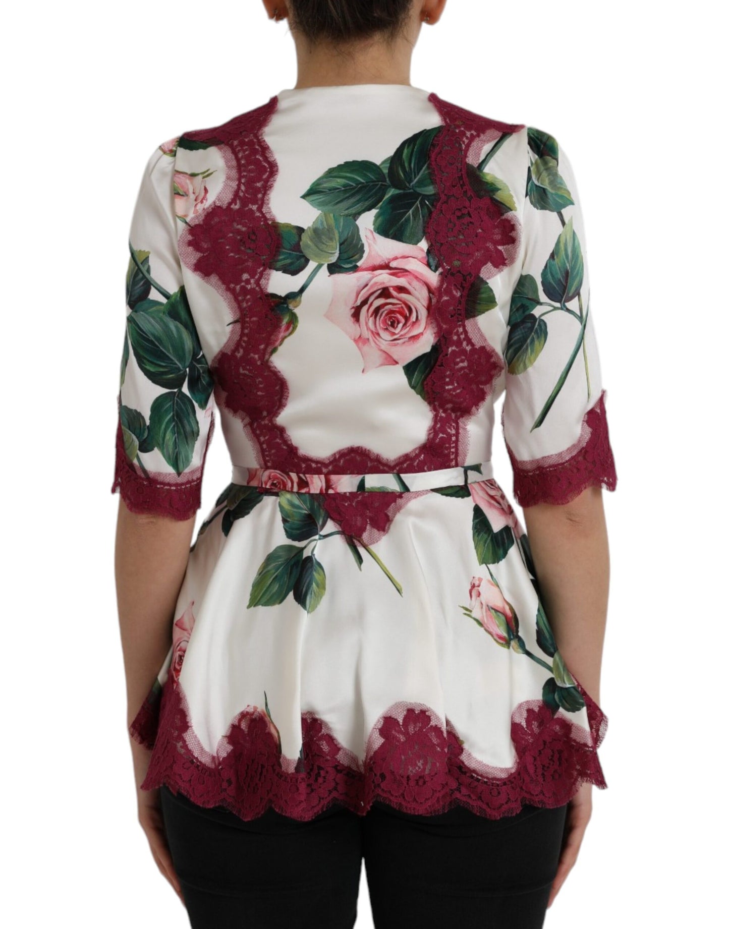 Dolce & Gabbana White Floral Lace Silk Short Sleeves Top by Dolce & Gabbana