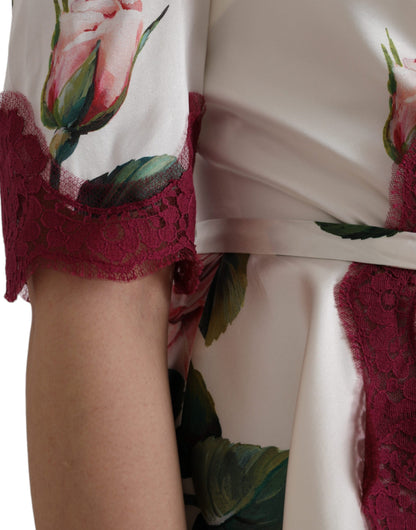 Dolce & Gabbana White Floral Lace Silk Short Sleeves Top by Dolce & Gabbana