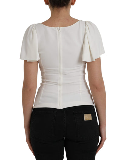 Dolce & Gabbana White Viscose Round Neck Short Sleeves Top by Dolce & Gabbana