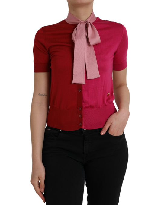 Dolce & Gabbana Pink Short Sleeves Pullover Ascot Collar Top by Dolce & Gabbana