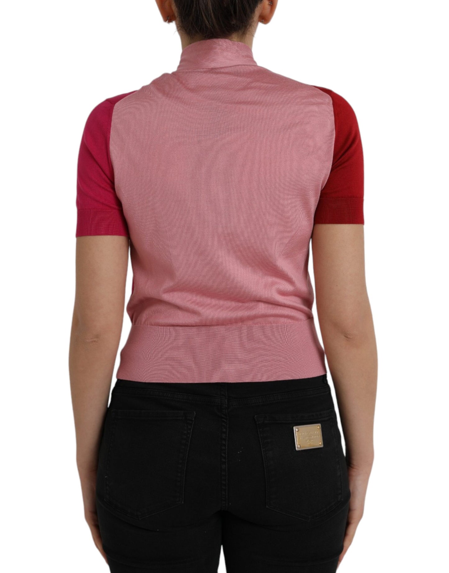 Dolce & Gabbana Pink Short Sleeves Pullover Ascot Collar Top by Dolce & Gabbana
