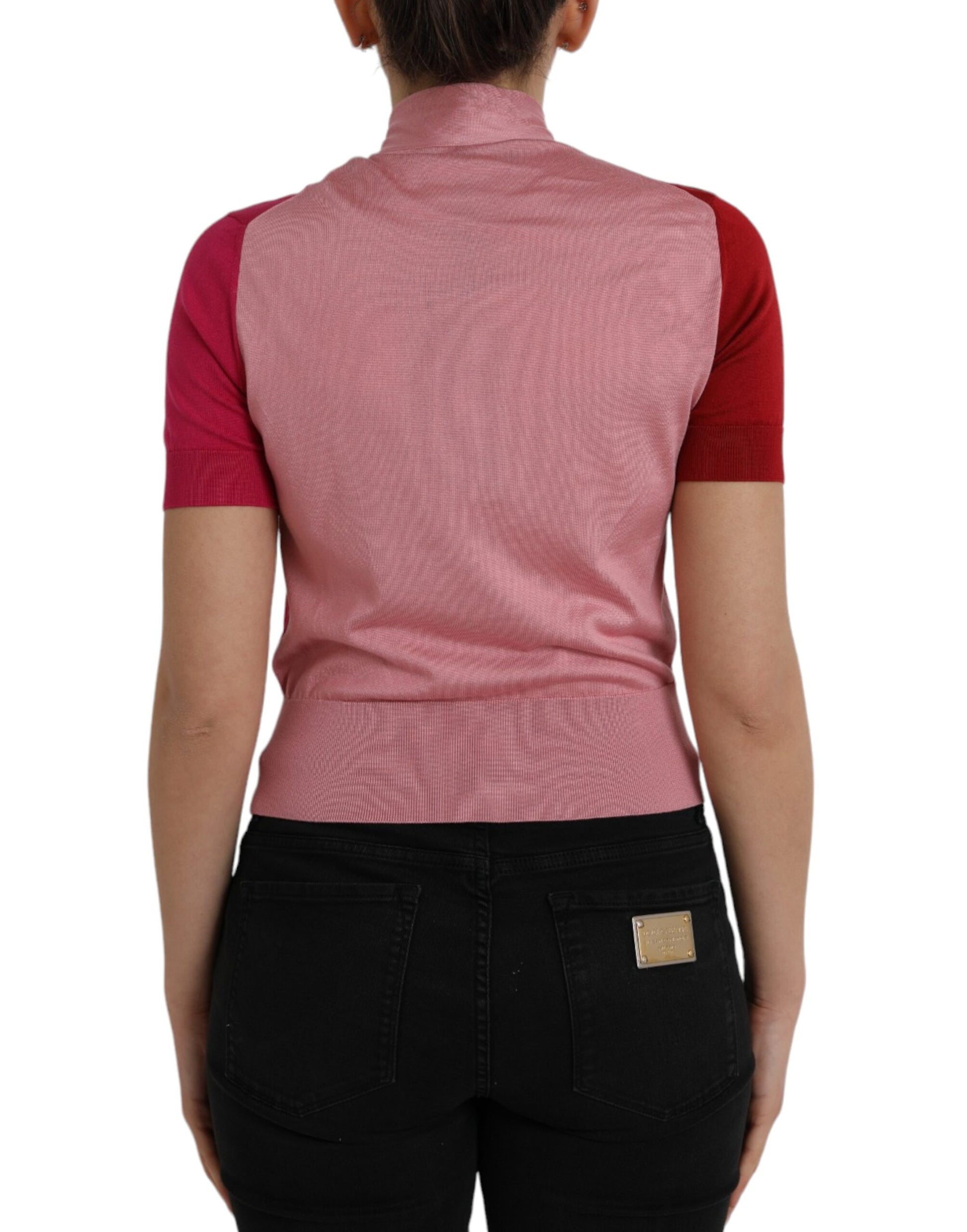 Dolce & Gabbana Pink Short Sleeves Pullover Ascot Collar Top by Dolce & Gabbana